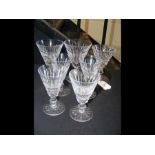 Seven Waterford 'Tramore' cut glass glasses of var