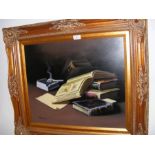 DALAMU-LIBROS - oil on canvas - still life of books - signed