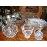 A trio of cut glass shell shaped bowls, an Orrefors