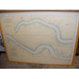A Russian map of the River Thames, framed and glaz