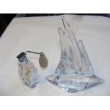 A Daum glass yacht ornament - 25cm high, together