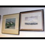 A framed lithograph by LAPORTE - lakeside cottages