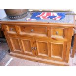 A pine kitchen preparation table with inset marble