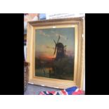 19TH CENTURY SCHOOL - Windmill with sunset to background -