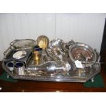 A silver plated two handled serving tray, together