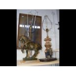 An unusual table lamp in the form of a horse and o