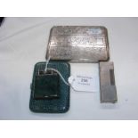 An 800 silver cigarette case, silver shagreen lighter, together with a Dunhill plated lighter etc