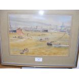 A watercolour of foreign harbour scene - bearing signature