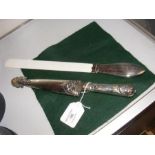 A white metal dagger and sheath - 26cm long, toget