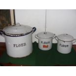 Three vintage enamelled Flour bins