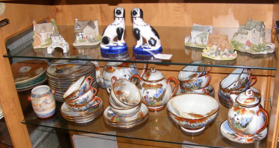 An eggshell oriental teaset, Staffordshire dogs, L