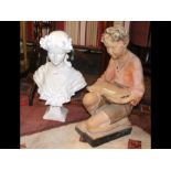 A 55cm high 1920's plaster figure and one other