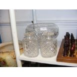 A cut glass fruit bowl, together with a pair of cu