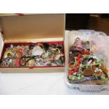 A box of costume jewellery together with one other