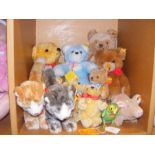 A selection of modern Steiff Teddy Bears, cats, pigs and