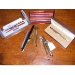 Various collectable fountain pens, silver propelli