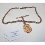 A 9ct gold watch chain with medal