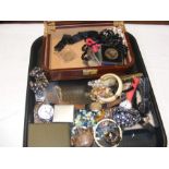 A tray of costume jewellery including wrist watche