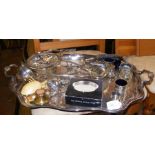 A range of silver plated items including tray