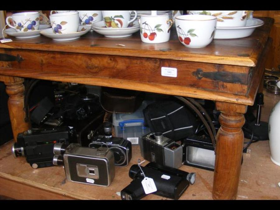 A square hardwood coffee table with wrought iron d - Image 2 of 2