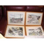 Four original watercolours with gallery labels to r