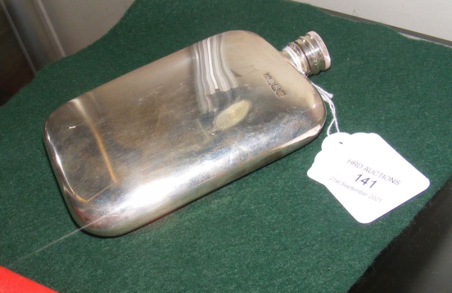 A silver hip flask - maker AW