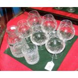 Six cut glass Tudor brandy glasses etc