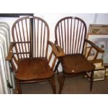 Two wooden carver chairs with spindle backs