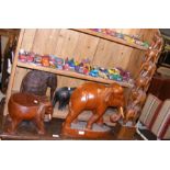 A selection of carved wooden elephants