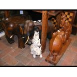 Various carved elephants