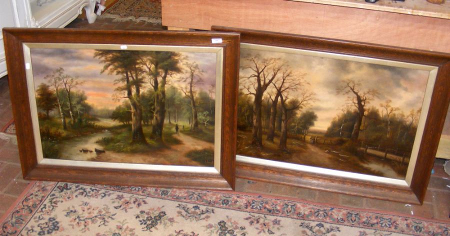 Two oil paintings of river scenes