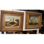 A pair of reproduction gilt framed oil paintings -