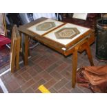 An old double school desk with hinged lid