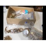 A box of costume jewellery, necklaces, brooches et