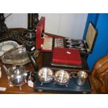 A range of silver plated cutlery and other items