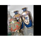A pair of 25cm high Cloisonne vases together with