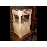 A French marble top pot cupboard with single drawe