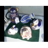 Five Royal Crown Derby paperweights including koal