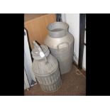 A galvanised two handled milk churn and one other