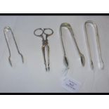 Silver sugar tongs, etc.