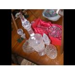 A large cut glass decanter with stopper - 50cms hi