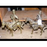 A pair of cast brass warriors on horseback with ca
