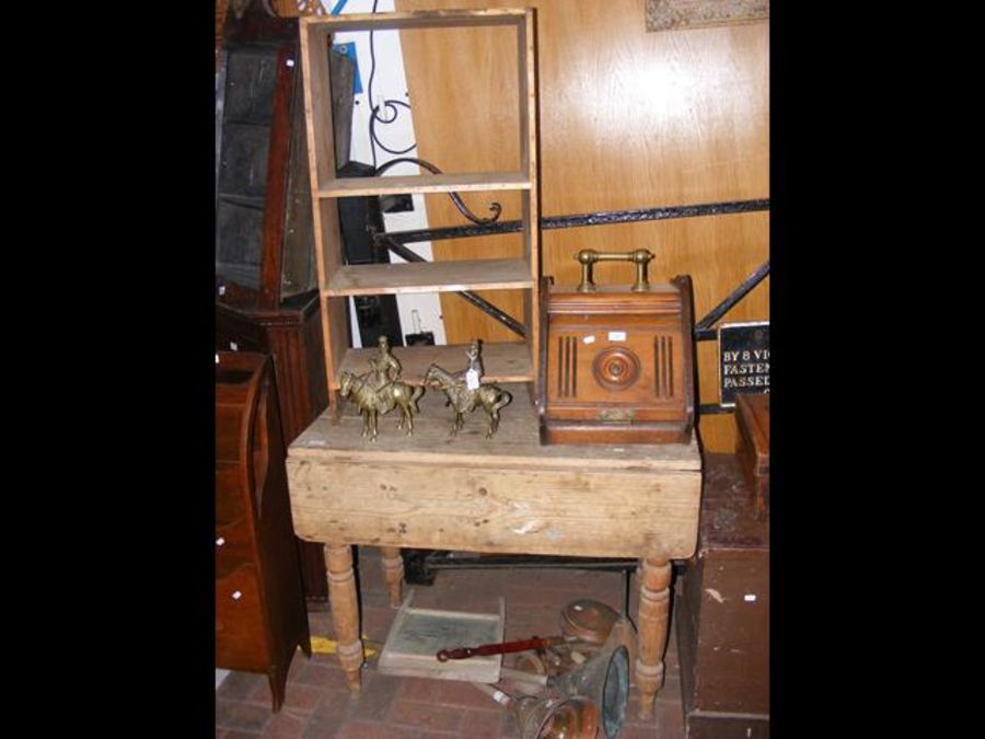 An old pine drop leaf table, together with a pine