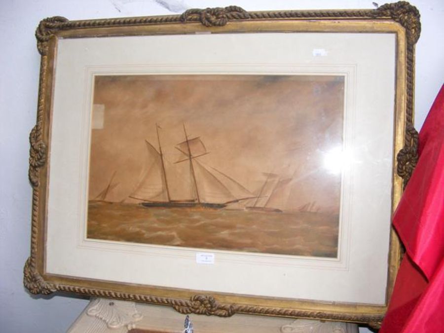 JOY - watercolour of two masted sailing vessel in