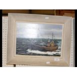 PETER LEATH - oil on board of fishing boat - 24cm