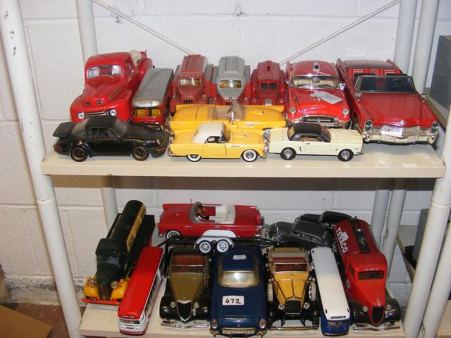 A collection of die cast model vehicles, including