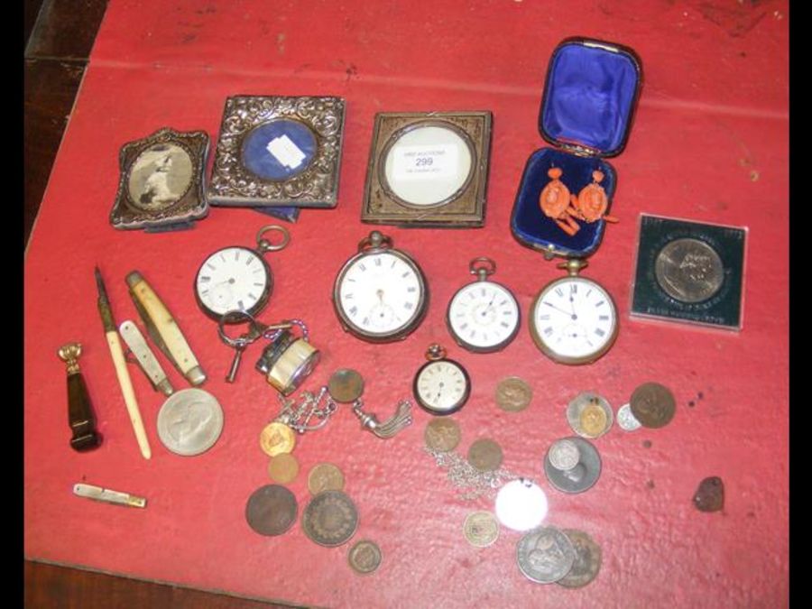 Miniature silver photo frames, pocket watches etc