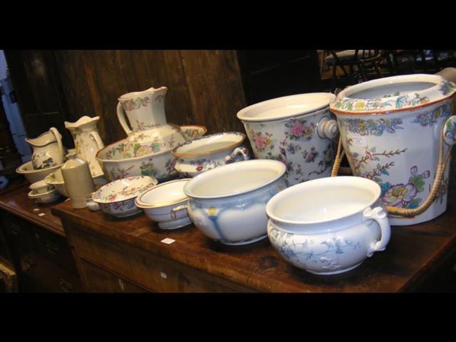 A collection of Victorian jug and bowls, chamber p