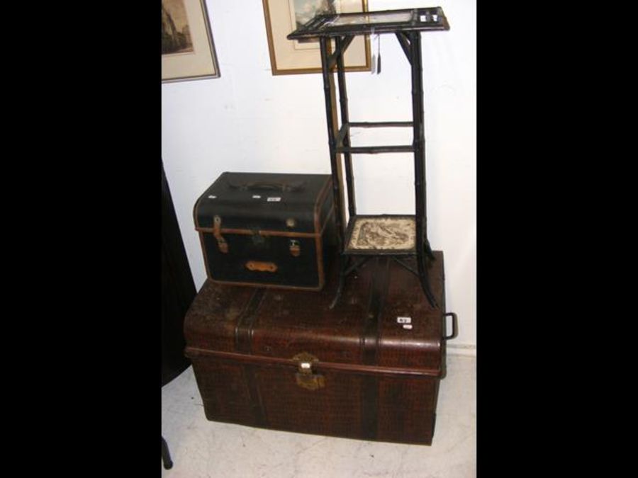 A two tier plant stand, together with a vintage tr