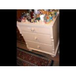 An antique pine chest of drawers painted peach - w